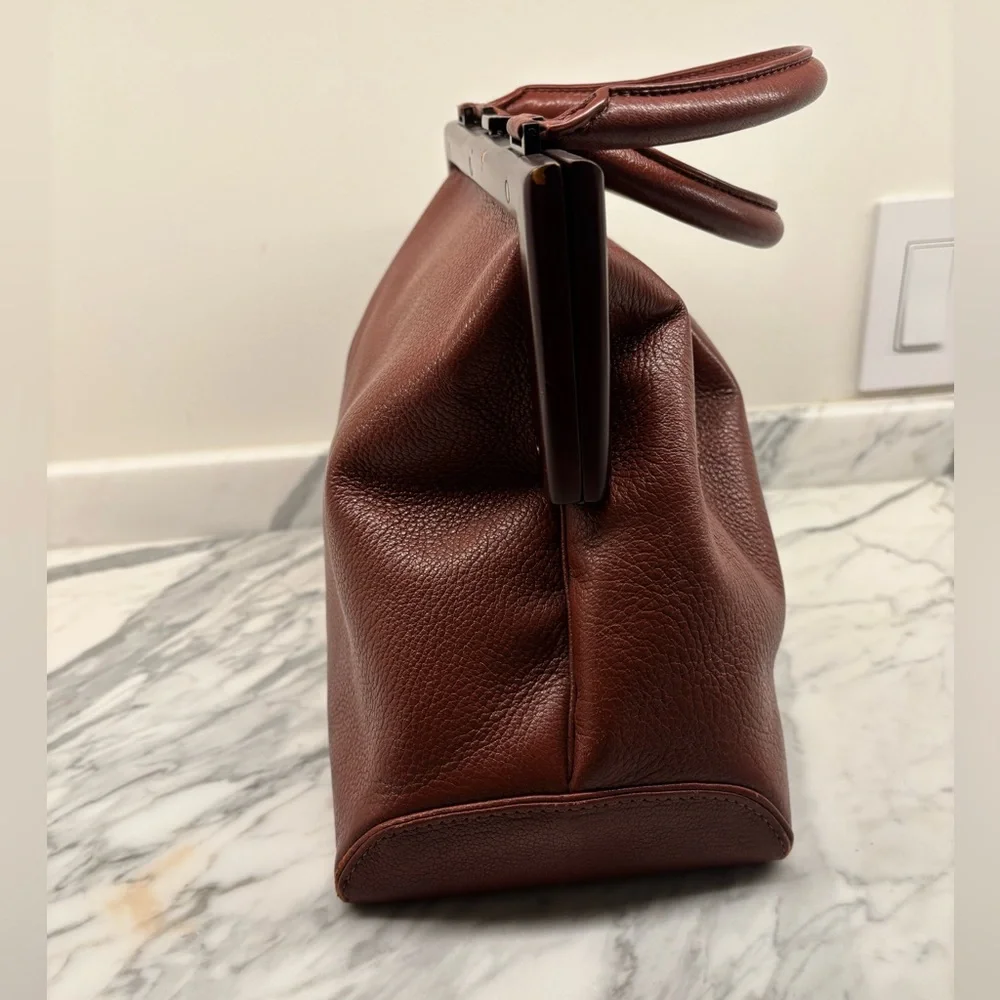 Perrin Paris Structured Leather Frame Bag Vintage-Inspired Satchel in Rich Brown - Picture 6 of 8